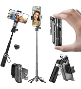 Mini Selfie Stick Tripod, Extendable Grip Phone Tripod with Detachable Remote Pocket Size, 4-in-1...
