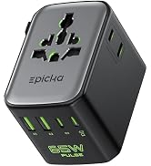 Epicka Pulse Duo 65W Universal Travel Adapter, International Power Adapter with PD &amp; QC 3.0 Fast ...