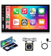 Wireless Carplay Double Din Car Stereo, Wirelss Android Auto, 7 Inch IPS Touch Screen Car Radio w...