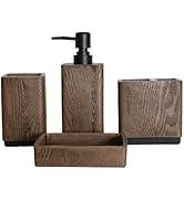 Hymmah Wood Grain Design Bathroom Accessories Set,Farmhouse Bathroom Decor,4 Pcs Resin Gift Set A...