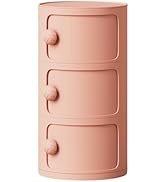 3 Tier Round Nightstand with Drawers, Plastic Pink Nightstand Modern Round Bedside Table with Han...