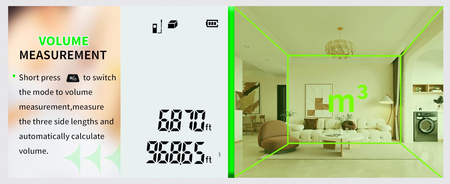 Volume measurement automatically calculates by three sides.