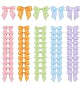 TONIFUL 50pcs 5 Colors Pastel Satin Ribbon Bows, 4.5" Macaron Twist Tie Bows for Gift Wrapping Tr...