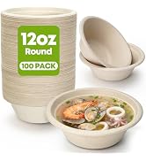 W&amp;Y 12 oz Paper Bowls, 100-Count Disposable Compostable Bowls, Microwave Safe &amp; Heavy Duty, Biode...