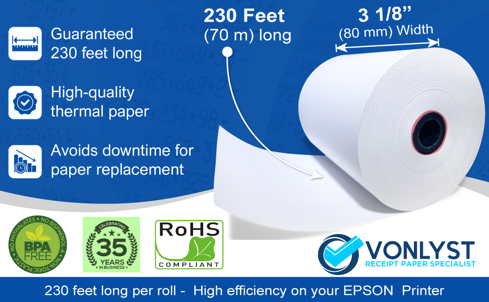 Epson Thermal Printer Paper Vonlyst Paper Receipt Thermal Paper Roll 3 1/8 x 230 