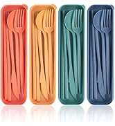 Reusable Utensils Set with Case, 4 Sets Portable Knives Spoons and Forks Chopsticks Travel Cutler...