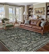 HUGEAR Area Rug 6x9 Vintage Green Machine Washable Living Room Rugs Distressed Retro Floral Vacuu...