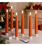 Eywamage Orange Flameless Taper Candles with Remote, Flickering Battery LED Wax Candlesticks Set ...