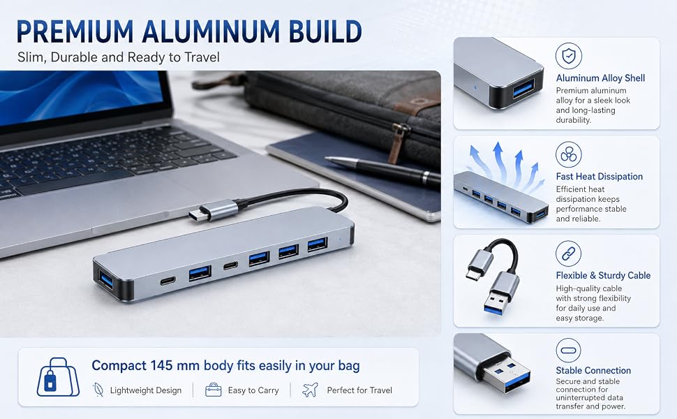 Aluminum USB C &amp;amp;amp; USB Hub 7-in-1