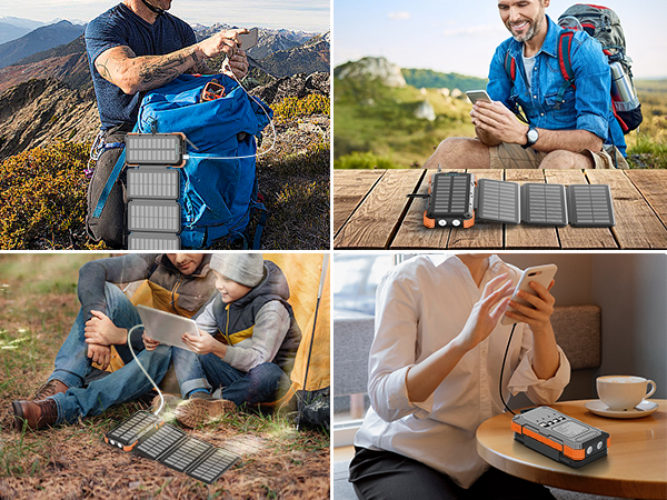 Solar Charger Power Bank 49800mAh with 4 Built-in Cables &amp;amp; 3 Foldable Panels