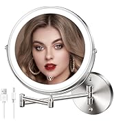 MNIENT Wall Mounted Lighted Makeup Mirror,8" Rechargeable Double-Sided Magnifying Mirror 1x/10x,3...