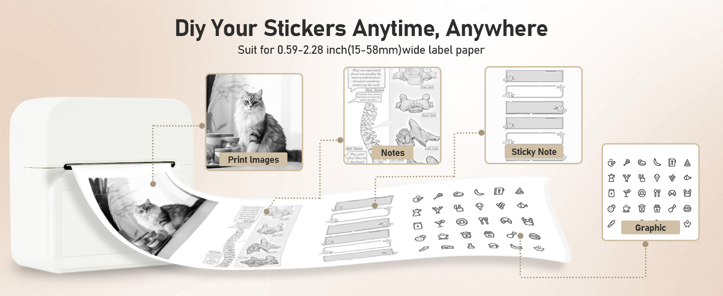 Diy Your Stickers Anytime, Anywhere Suit for 0.59-2.28 inch(15-58mm)wide label paper