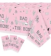 K1tpde 3PCS Bad Two The Bone Party Tablecloth for Girls, Music Themed 2nd Pink Plastic Tablecloth...