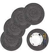 pigchcy Round Braided Placemats Set of 4 Round Table Mats for Dining Tables 15 inch (Blak Grey)