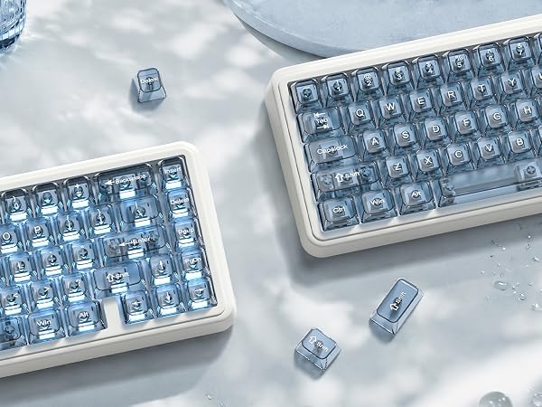 Blue Clear keycaps,Transparent Keyboard keycaps,Jelly Key caps Set,Shine Through keycap,MDA Profile