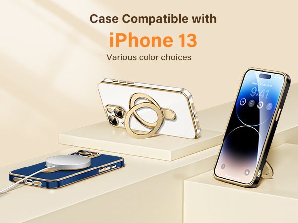 iPhone 13 Case with Magnetic Invisible Stand,Compatible with MagSafe, Protective Phone Case