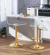 Clear Acrylic Bar Stools Set of 2 – Adjustable Swivel Barstools with Backrest &amp; Footrest, Modern ...