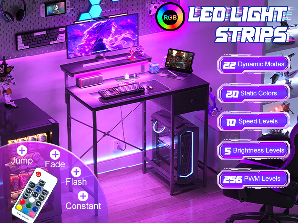 Gaming Desk with LED light Strips