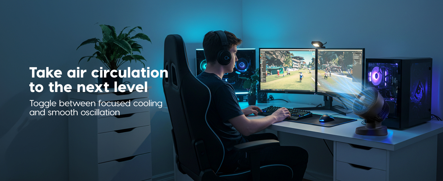 PCF-BC15T, Small Fan for Bedroom, Desk Fan, Oscillation, Remote