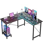 DUMOS L Shaped Desk, Computer Gaming Desks Corner Office Table with CPU Shelf for Home Study Writ...