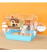 Acrylic Hamster Cage Small Hamster Habitat 360 Viewing Hamster Enclosure with Running Wheel &amp; Hid...