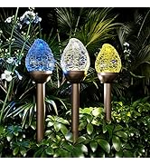 GIGALUMI Solar Lights Outdoor, Cracked Glass Flame Shaped Solar Garden Lights, Cold White/Color C...
