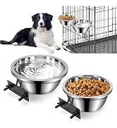 Dog Crate Bowls Hanging No Spill, 2 Pack 47oz &amp; 56oz Crate Water Bowl Stainless Steel Kennel Food...