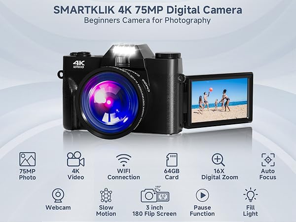 4K 75MP Digital Camera,camera for photography photography camera vlogging camera camaras fotografica