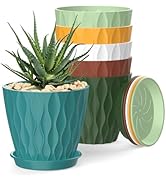 SQKH 4 Inch Plant Pots, 6 Pack Indoor Flower Pots, Planters with Drainage Holes and Trays for Orc...