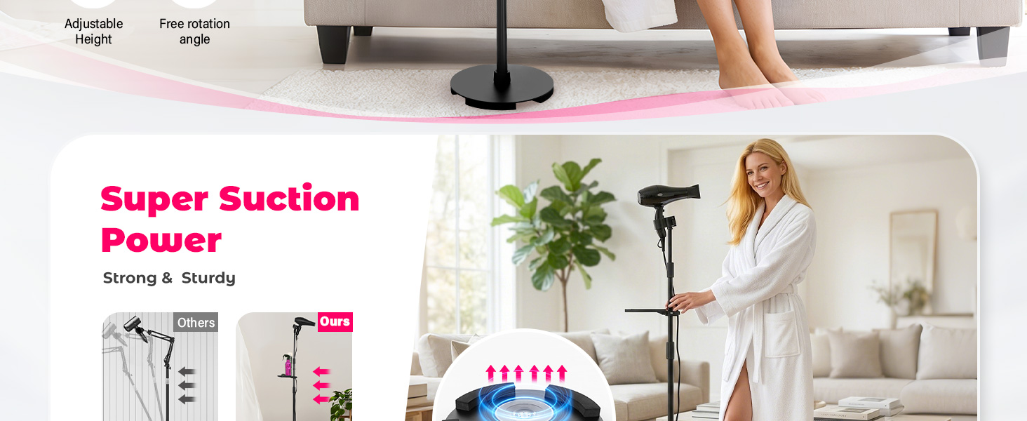 Hands-Free Hair Dryer Stand Holder with Strong Suction Base
