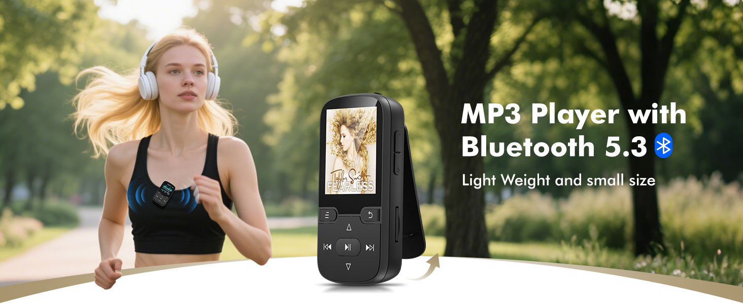 64GB MP3 Player with Bluetooth 5.3 and Clip, Portable HiFi Sports Music Player for Kids (28g)