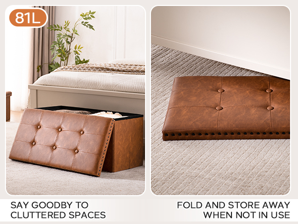 oakvivo Folding Storage Ottoman Bench Small Leather Foot Rest Stools Ottoman with Storage Footstool
