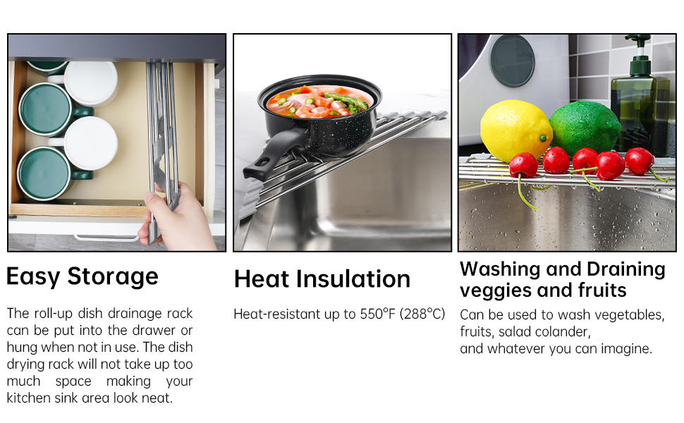 Roll Up Dish Drying Rack, Tomorotec Over The Sink Dish Drying Rack Portable Stainless Steel Rolling 