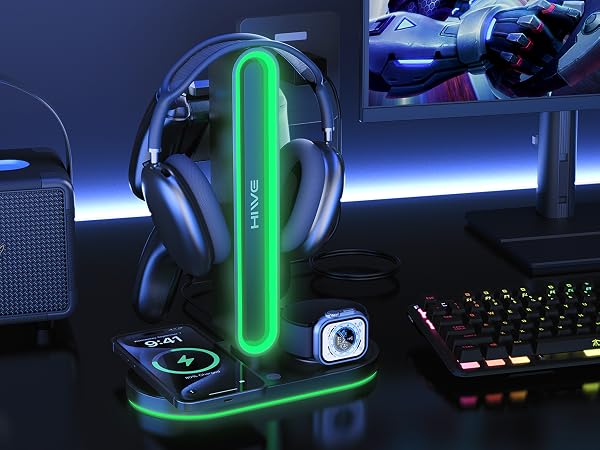RGB Headphone Stand with Wireless Charging
