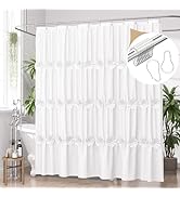 AmazerBath White Ruffle Shower Curtain - Floral Ruffled Fabric Shower Curtain Set, 72 x 72 Inches...