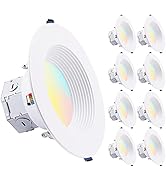 TORCHSTAR 8-Pack 5CCT 6 Inch LED Integrated Canless LED Recessed Lighting with J-Box, Anti-Glare ...