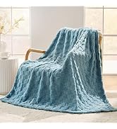 SUPRYNEX Light Blue Checkered Fleece Throw Blanket for Couch, Super Soft Cozy Blanket for Home De...