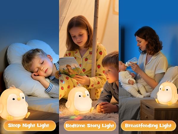 Greprety squishy penguin night light with rgb modes 3 brightness timer