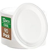 Elsjoy 90 Pack Compostable Oval Paper Plates, 12.5 Inch Sugarcane Dinner Plates, Large Disposable...