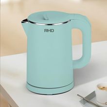 the new rh kettle is a light blue color that is ideal for small kitchens.
