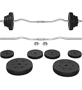Yaheetech Barbell Weight Set - Olympic Curl Bar & 6 Olympic Weights & 2 Olympic Barbell Clamps fo...
