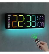 JoFomp LED Digital Clock Large Display with RGB Color Remote Control, 13" Large Digital Wall Cloc...