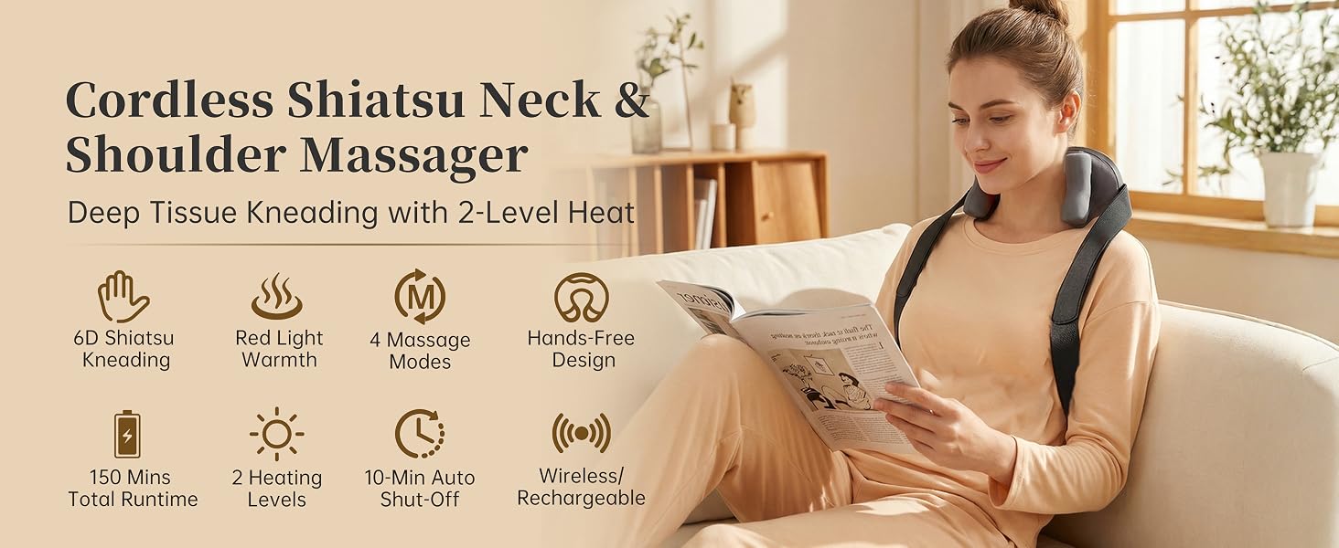 Cordless shiatsu neck &amp;amp;amp;amp; shoulder massager