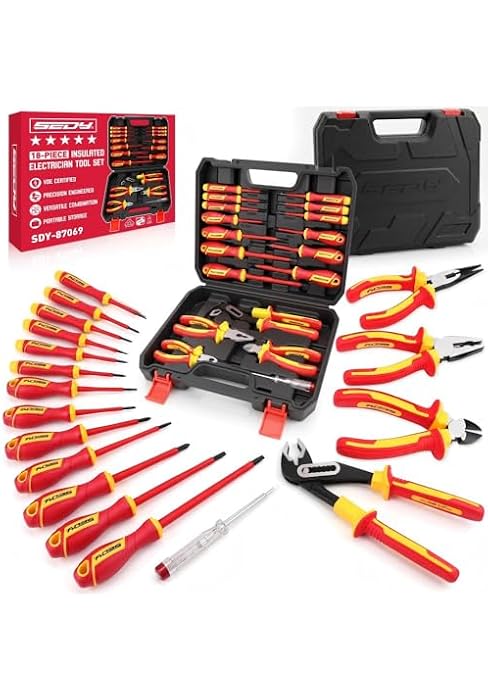 18-Piece Insulated Electrician Tool Set, VDE 1000V Insulated Screwdrivers, Voltage Tester, Long N...