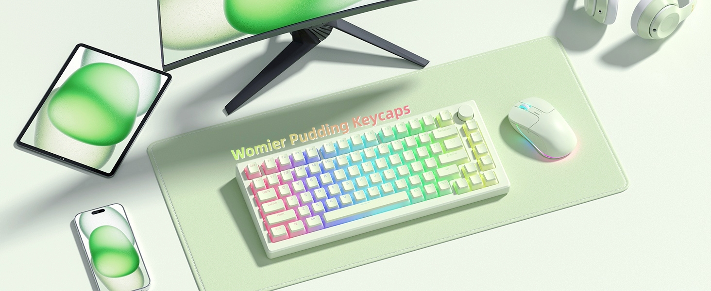 Womier Mechanical Keybaord Keycaps Pudding, PBT Cute Keycaps, Shine Through Key Cap