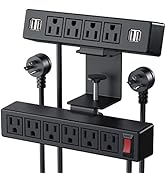 2 in 1 Desktop Edge Power Strip,Removable Clamp Power Outlet Socket Under Desk 6AC Outlests with ...