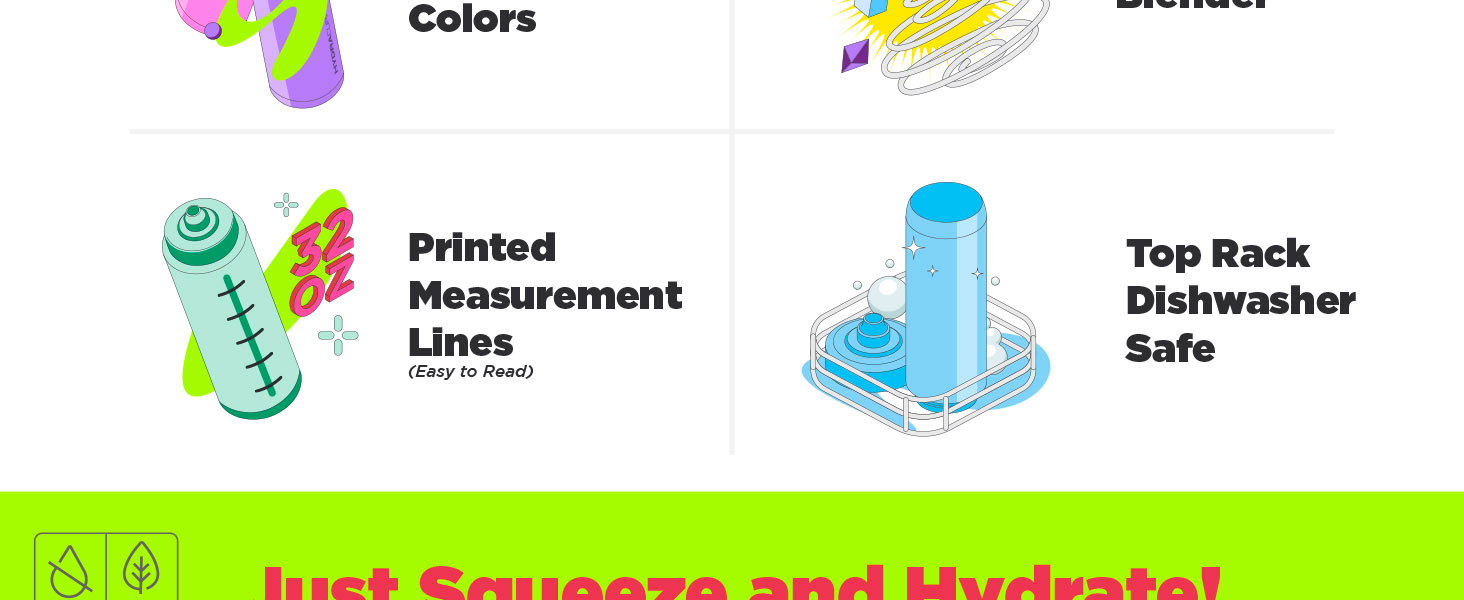 Hydra Cup Sport 32 oz Squeeze Water Bottles