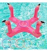 Uniqhia Inflatable Pool Ring Toss Games Toys, Floating Shark Flamingo Swimming Pool Ring with 6Pc...