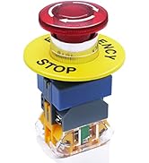 mxuteuk 22mm 110/120V LED Light Red Mushroom Emergency Stop Push Button Switch Illuminated Shut O...