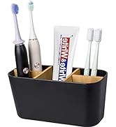 Toothbrush Holders for Bathrooms, Bamboo Tooth Brush Holder with 5 Slots Bathroom Vanity Organize...